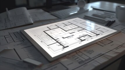 interior layout plan on tablet computer : Generative AI