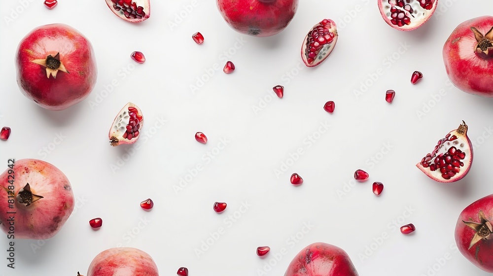 Poster fresh pomegranate creative layout isolated on white background healthy eating and dieting food conce