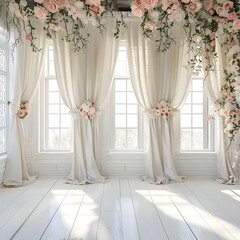 luxurious white room for wedding background with bouquet flora generative AI
