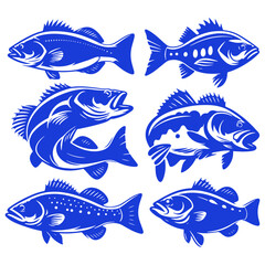 set of silhouettes Bass Fish VECTOR
