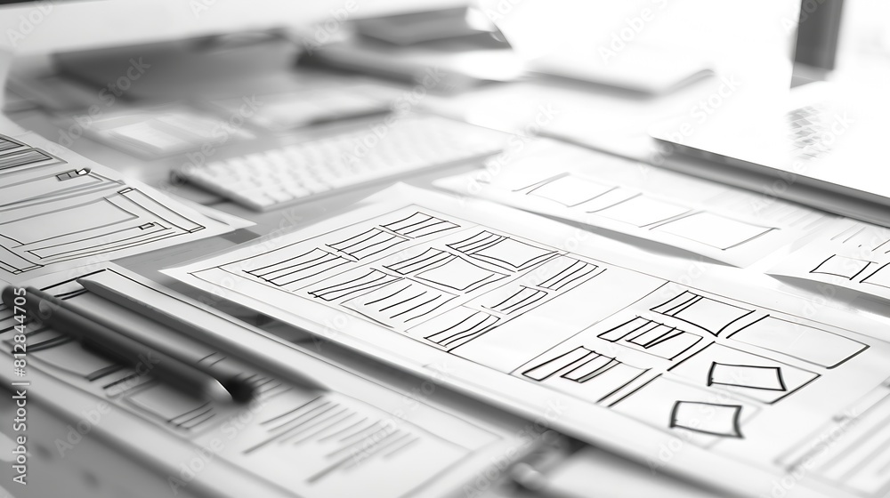 Aufkleber BW Website Design Wireframe Examples Of Web And Mobile Wireframe Sketches Printable : Generative AI