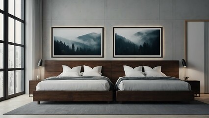 Luxury Bedroom with mockup frames - obrazy, fototapety, plakaty