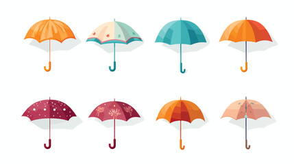 Colorful shut and open umbrellas collection flat ve