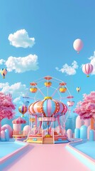 3D cartoon C4D style background: amusement park