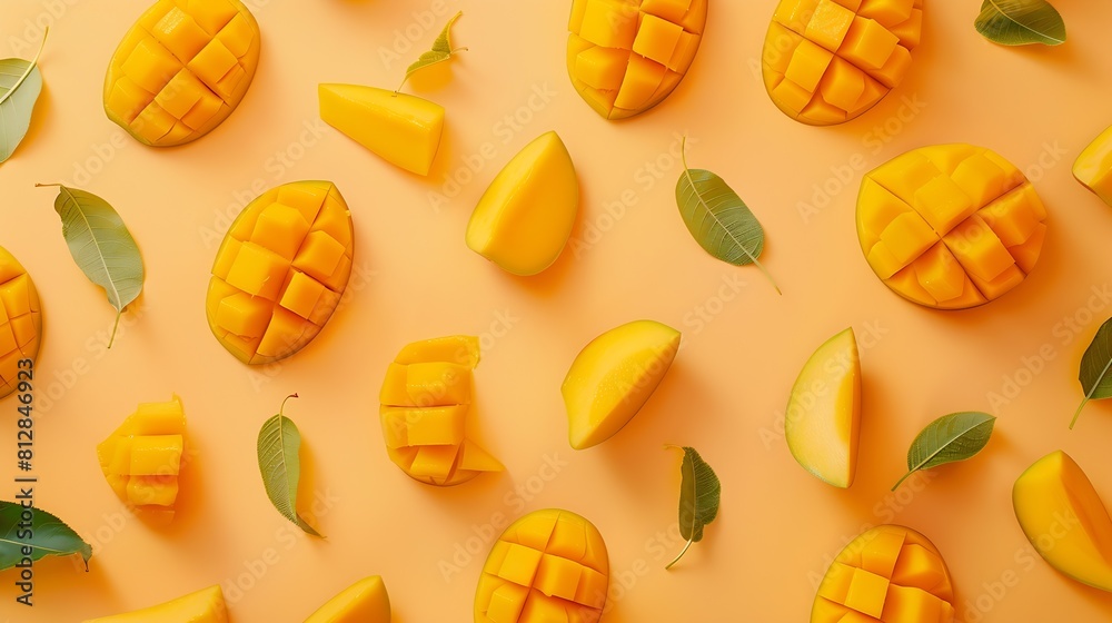 Poster creative layout made of mango flat lay food concept macro concept : generative ai