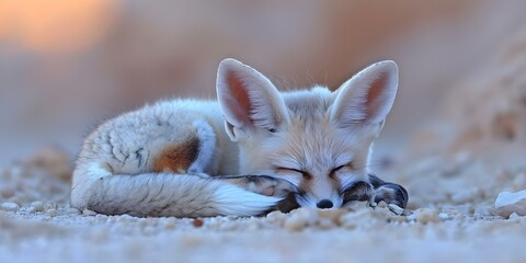 Naklejka premium Fennec fox thrives in harsh desert with large ears for heat regulation. Concept Fennec Fox, Desert Adaptations, Large Ears, Heat Regulation, Harsh Environment
