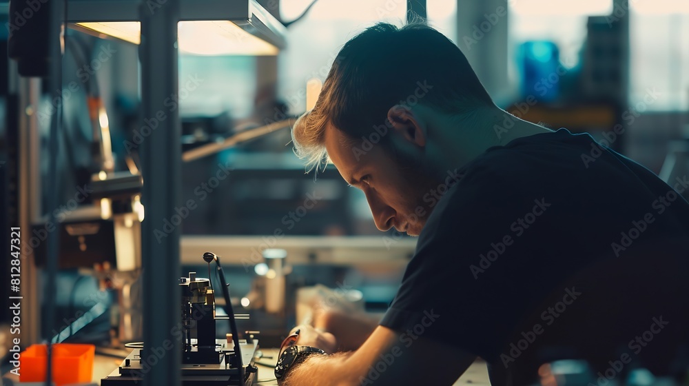 Poster Man working in design and engineering architecture office : Generative AI