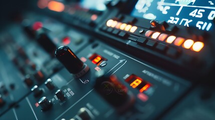 Emergency frequency selected active in the radio panel of modern jet airplane Airliner cockpit details : Generative AI