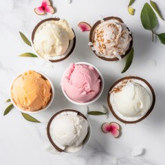 Multi-colored ice cream in a white cup.