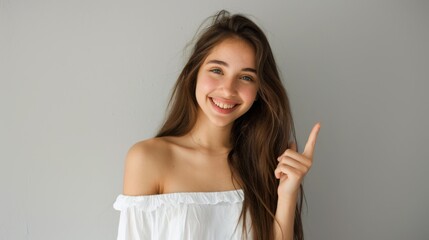 A Joyful Woman Pointing Upward