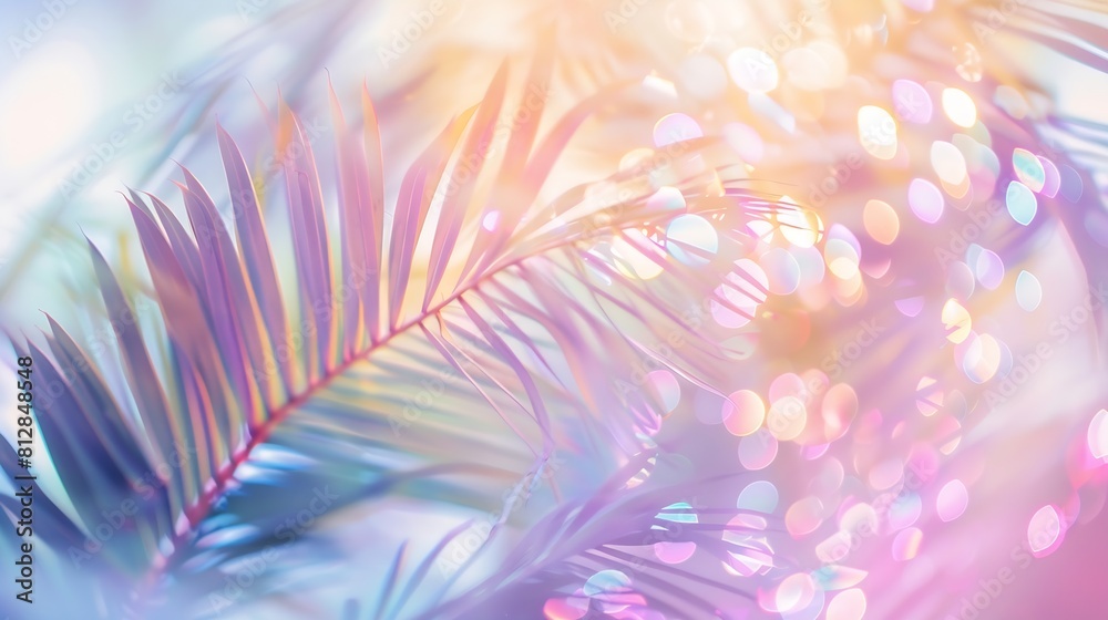 Aufkleber Abstract background for product display with pastel colors palm shadow and glitter bokeh : Generative AI