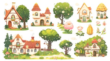 Whimsical Countryside Cottages and Fairytale like Landscapes in Serene Rural Scenery