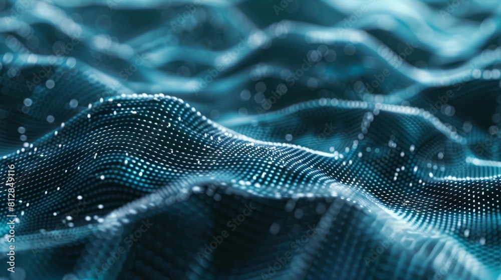 Poster a high-tech background with a digital mesh network design in silver and blue gradients, suited for a cybersecurity application's user interface. hyper realistic 