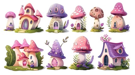 Obraz premium Whimsical Fairytale Mushroom Cottages in Enchanted Forest Landscape