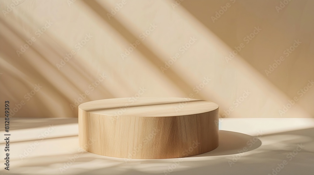 Poster round wooden saw cut cylinder shape on beige background abstract background minimal box and geometri