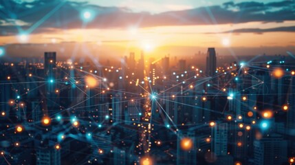 Fototapeta premium cityscape with space and neon light effect. Modern hi-tech, science, futuristic technology concept AI generated