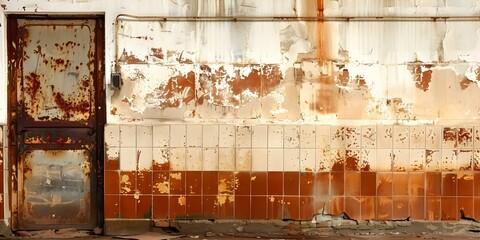 Urban decay aged building with distressed walls old tiles and concrete. Concept Urban Decay, Aged Buildings, Distressed Walls, Old Tiles, Concrete