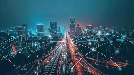 cityscape with space and neon light effect. Modern hi-tech, science, futuristic technology concept AI generated