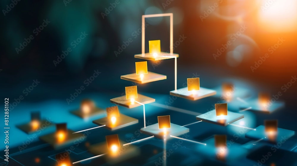 Aufkleber Business hierarchy  company structure concept Business process plan and workflow automation flowchart Virtual screen Mindmap or Organigram Relations of order or subordination between m : Generative AI