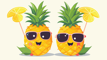 Cute and funny pineapple and coconut characters dri