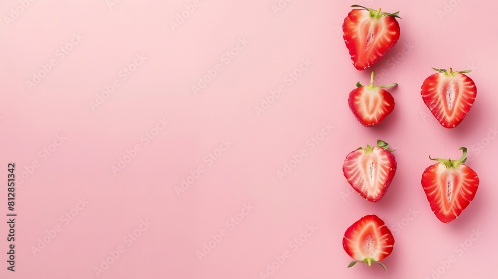 Poster creative layout made of sliced strawberry against pastel pink background copy space creative summer 