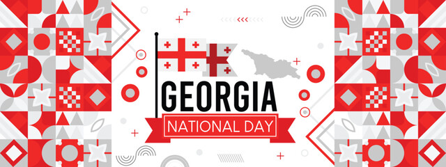 Georgia national day banner with map, flag colors theme background and geometric abstract retro modern colorfull design