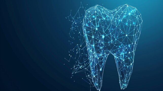 abstract polygonal teeth picture. wireframe in low poly on a blue background hyper realistic 