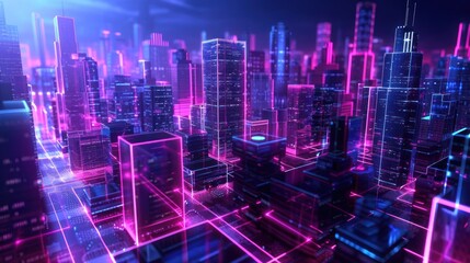 cityscape with space and neon light effect. Modern hi-tech, science, futuristic technology concept AI generated