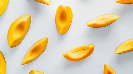 Creative layout made of mango on the white background Flat lay Food concept : Generative AI