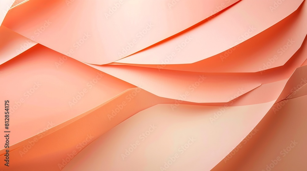 Fototapete Abstract colored paper texture background Minimal paper cut composition with layers of geometric shapes and lines in peach color background Top view : Generative AI
