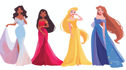 Cute collection of beautiful princesses cartoon vec