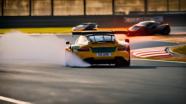 Yellow Sports Car Racing on Track Generative AI