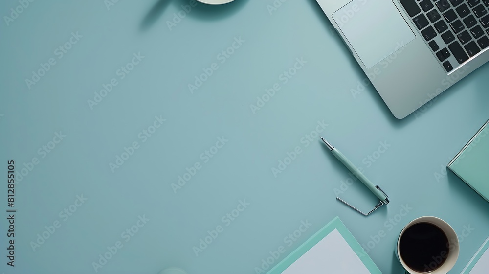 Leinwandbilder minimal work space creative flat lay photo of workspace desk top view office desk with laptop notebo