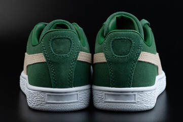 Rear view on green pair shoes