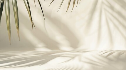 Palm leaf shadow on white wall and cream pastel floor Abstract background of shadows palm leaf for creative summer minimal mockup Neutral tropical palm mockup on light backdropGeometri : Generative AI