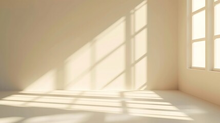 Beige studio background for product presentation Shadow of Window and Sunlight on Empty Room White...
