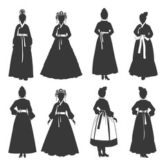 Silhouette independent korean women wearing hanbok black color only