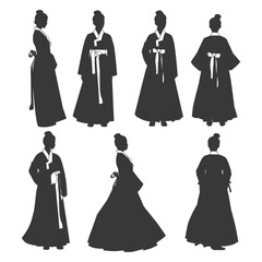Silhouette independent korean women wearing hanbok black color only