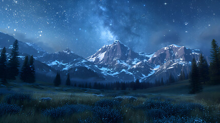 Enchanting Alpine Meadows at Night: A Stunning Scene for Astrophotography and Contemplation