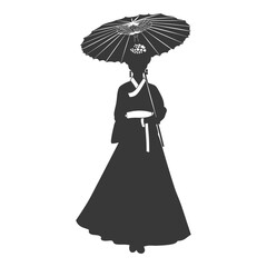 Silhouette independent korean women wearing hanbok with umbrella black color only
