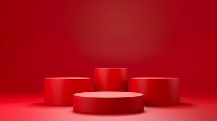 Red cylinder podium on red background sale and black friday concept minimal sale background for product presentation : Generative AI