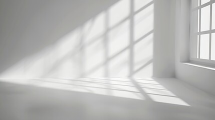 Abstract white 3d studio background for cosmetic product presentation Empty grey room with shadows of window Display product with blurred backdrop : Generative AI
