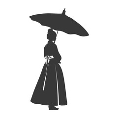 Silhouette independent korean women wearing hanbok with umbrella black color only