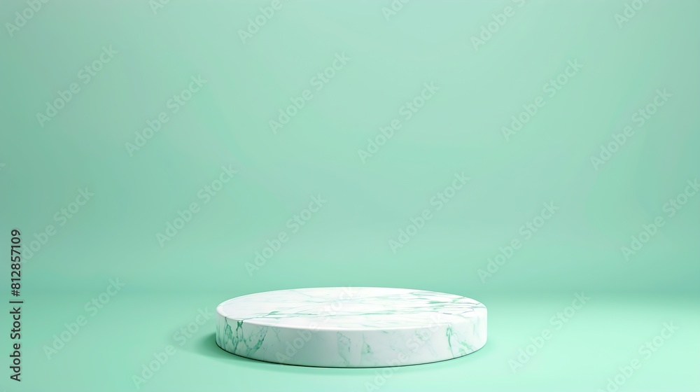 Poster white round marble podium on mint color background : generative ai