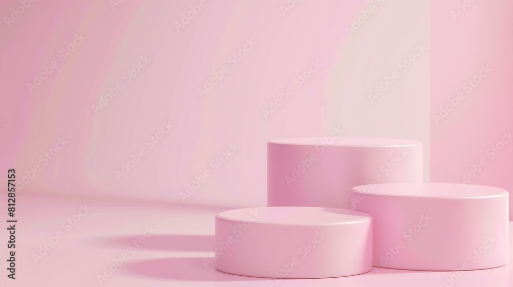 Leinwandbilder Abstract empty podium of cylinder shape on pastel background for product 3D Rendering Minimal concept : Generative AI