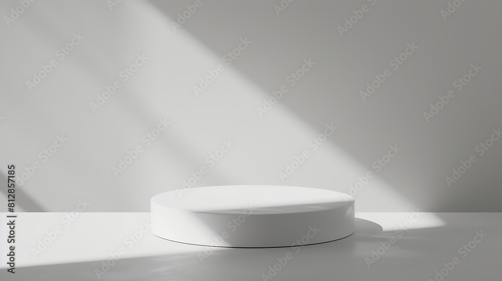 Aufkleber Abstract empty white podium on grey background Mock up stand for product presentation 3D Render Minimal concept Advertising template : Generative AI