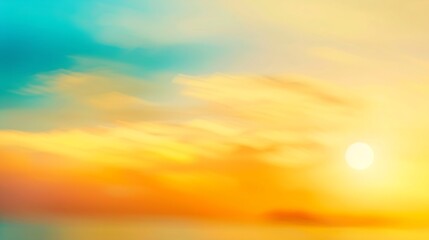 Summer holiday concept Abstract blur blue yellow and orange color sky beach sunset background sky at sunset blurry background Light Blue background Sky background : Generative AI