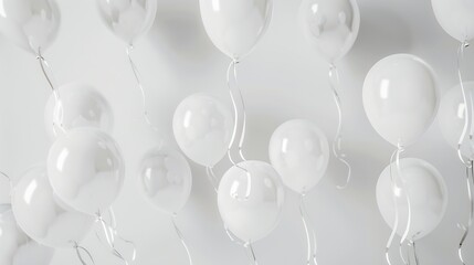 White balloons on white studio background Birthday party wedding anniversary and event celebration...