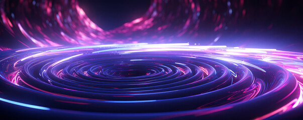 Synthesize an abstract digital backdrop of radiating neon spirals with seamless transitions, avoiding any graininess for a crisp, ultramodern tech visual suited for highend background imagery.