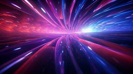 An abstract image of a digital landscape with glowing blue and purple lights.